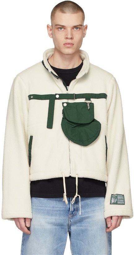 Photo: Reese Cooper SSENSE Exclusive Off-White & Green Cropped Fleece Jacket