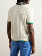 Casablanca - Logo-Embellished Ribbed Cotton-Blend Bouclé Polo Shirt - Neutrals