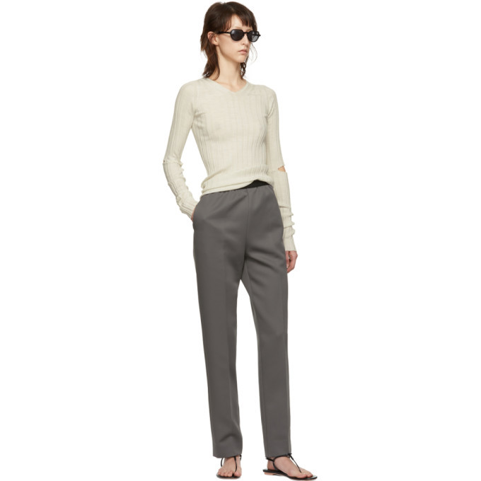 Helmut Lang White Slash Rib V-Neck Sweater Helmut Lang