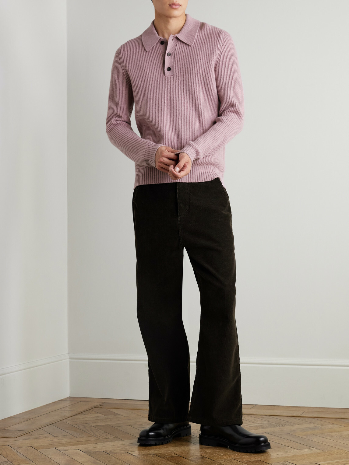 Mr P. - Ribbed Cashmere Polo Shirt - Pink