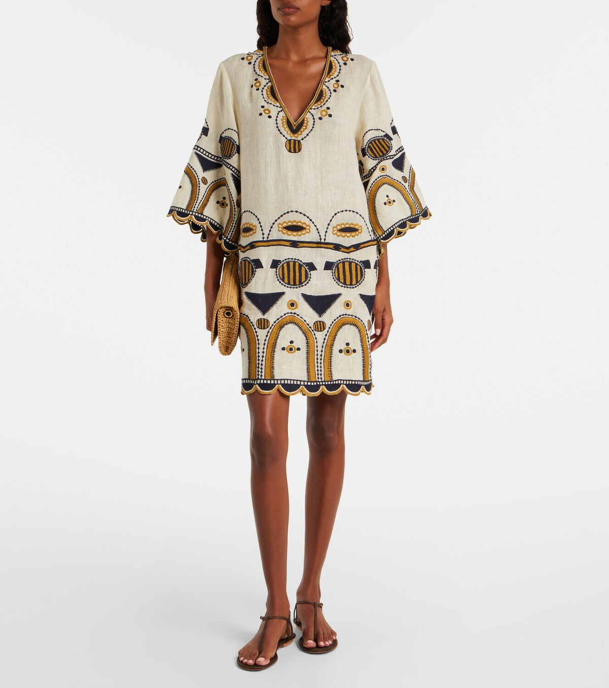 Eres Medaillon embroidered linen minidress
