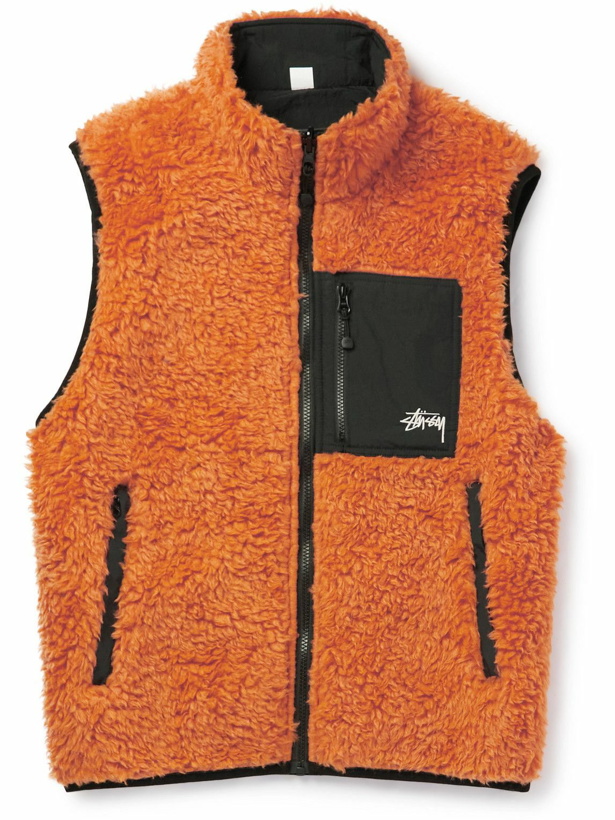 Photo: Stussy - Logo-Embroidered Shell-Panelled Faux Shearling Gilet - Orange