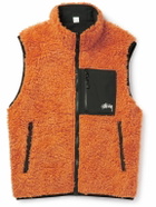 Stussy - Logo-Embroidered Shell-Panelled Faux Shearling Gilet - Orange