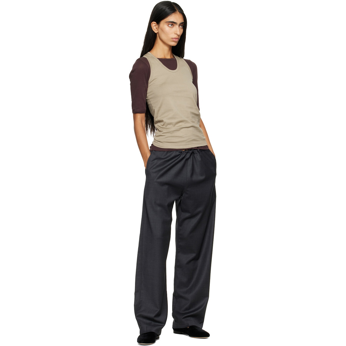 ssstein Gray Wool Silk Drawstring Easy Trousers