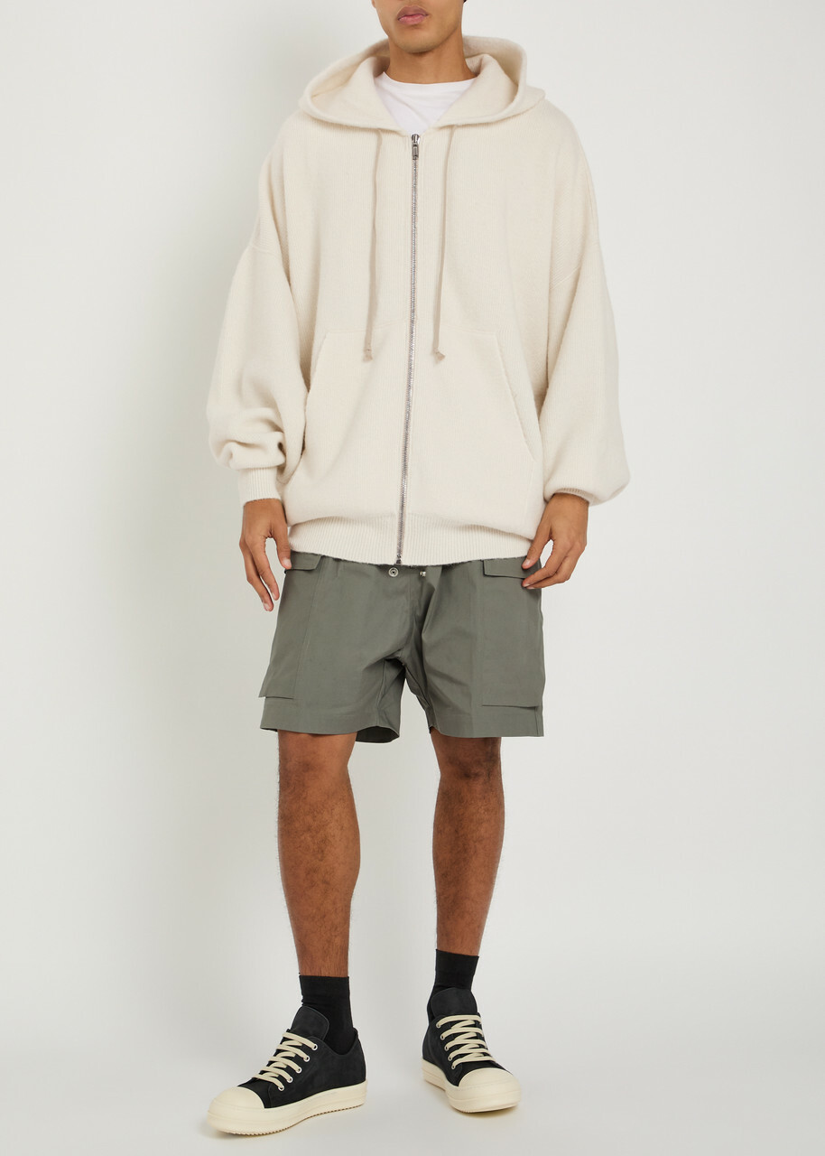 Rick Owens Maglia Zipped Hooded Knit Jumper Cream