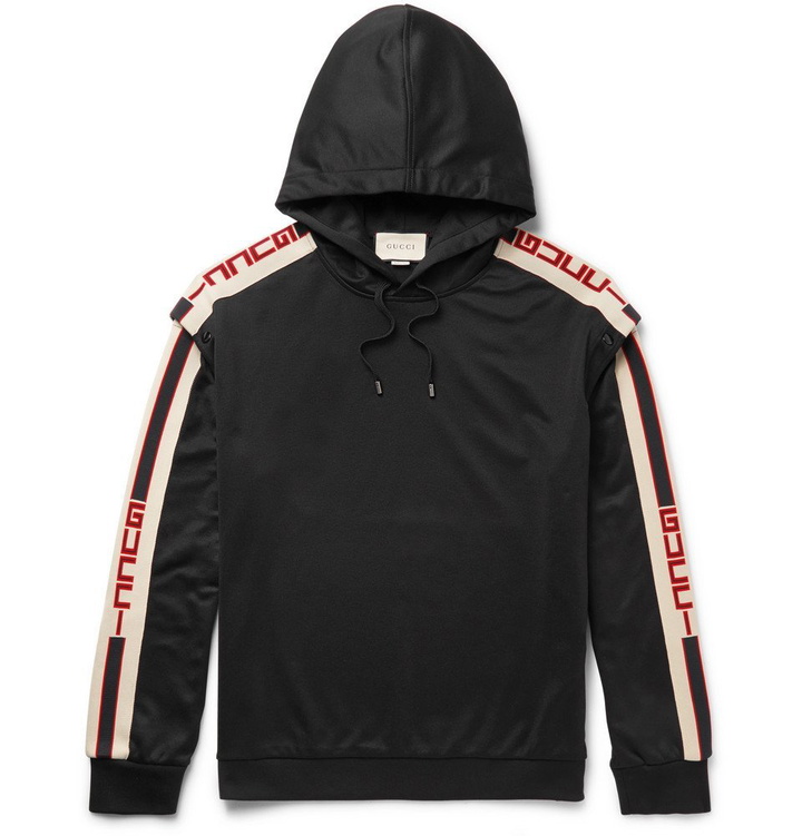 Photo: Gucci - Webbing-Trimmed Tech-Jersey Hoodie - Men - Black