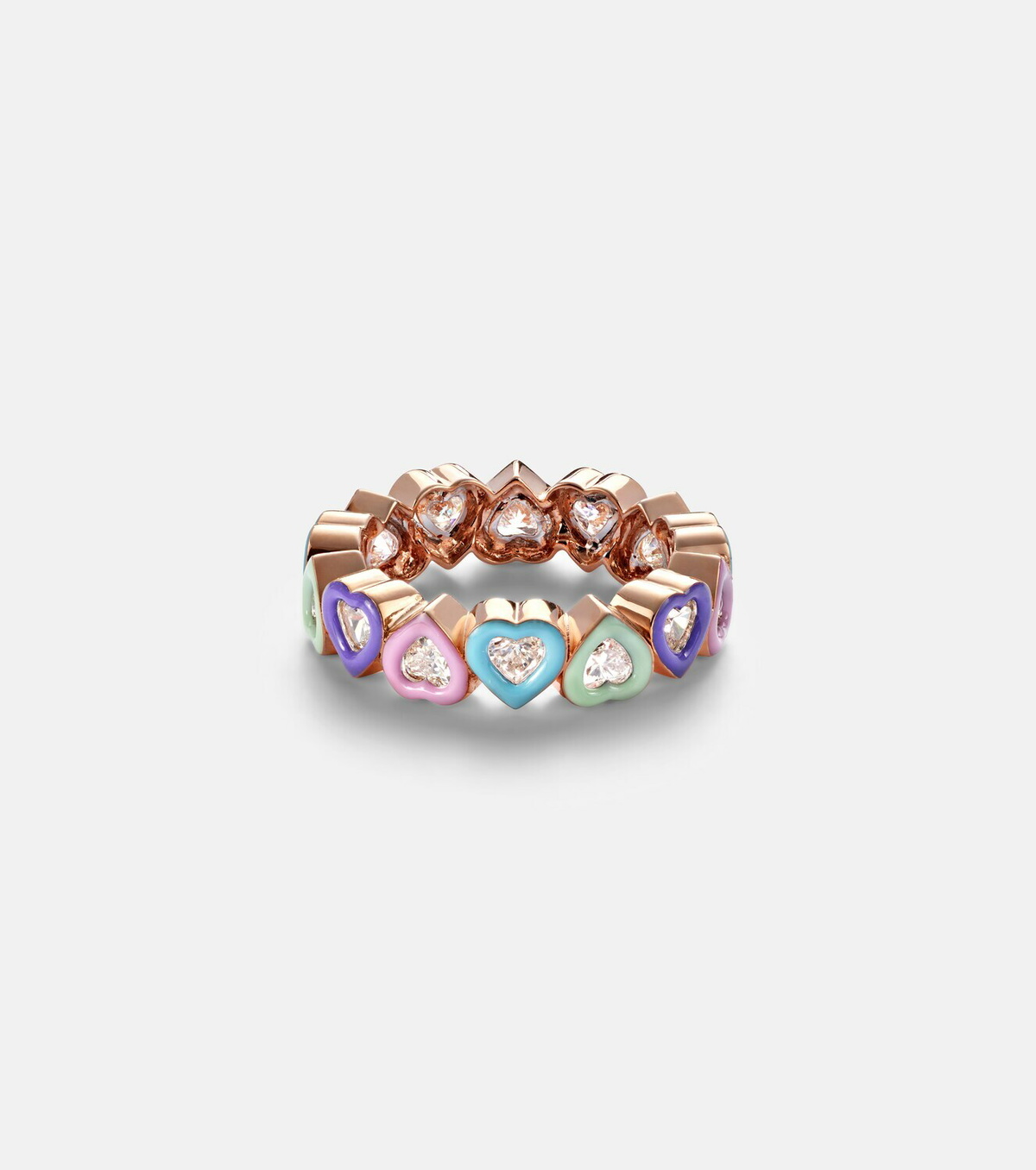Kamyen 18kt rose gold ring with diamonds and enamel