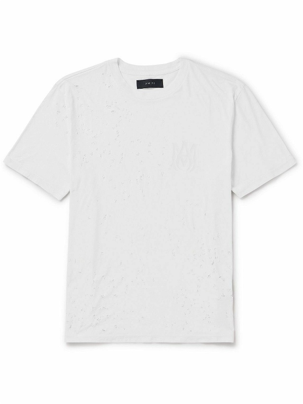 Photo: AMIRI - Shotgun Logo-Print Distressed Cotton-Jersey T-Shirt - White