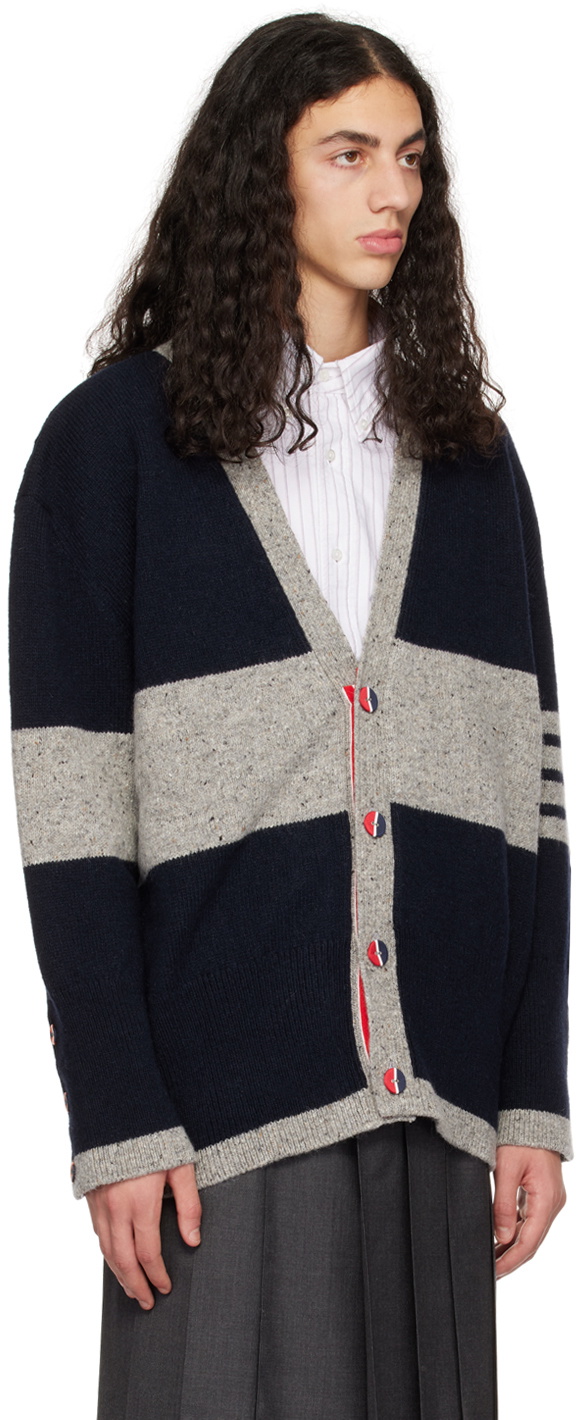 Thom Browne Navy Oversized 4-Bar Cardigan Thom Browne