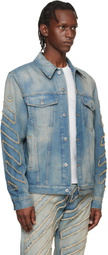 Off-White Blue Diagonal Raw Patch Denim Jacket