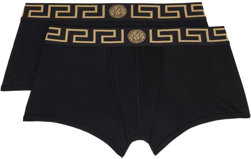 Versace Underwear Two-Pack Black Greca Border Boxers Versace Underwear