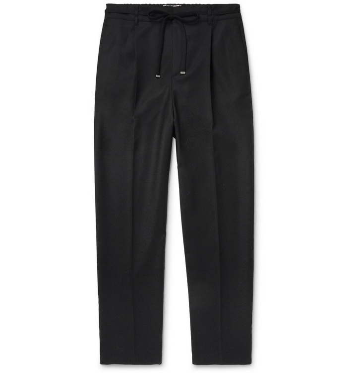 Photo: SAINT LAURENT - Black Tapered Wool Drawstring Trousers - Black