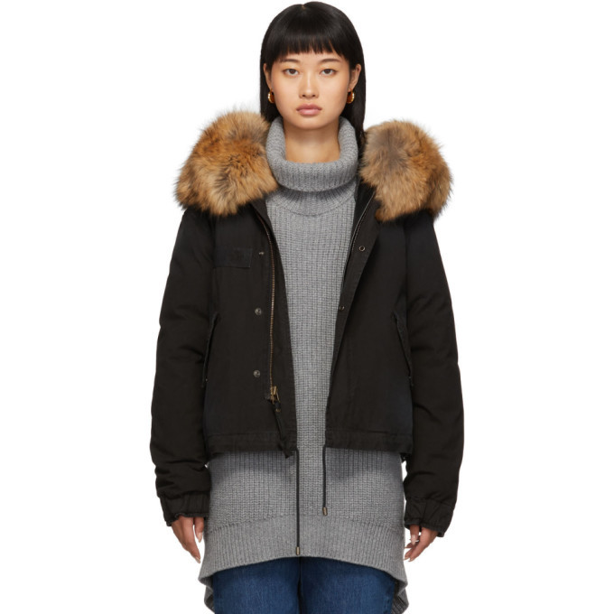 Mr and Mrs Italy Black Down Fur Cropped Jazzy Jacket