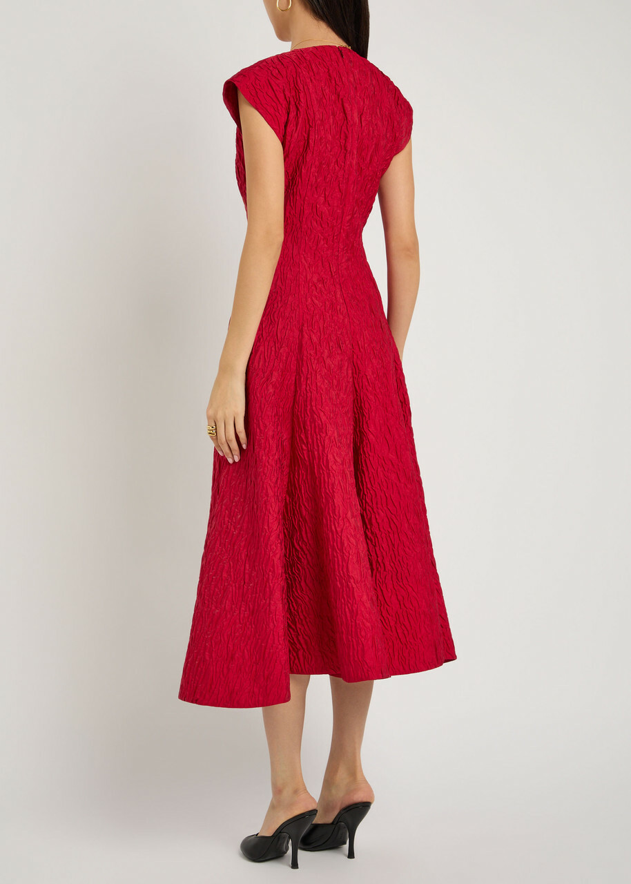 Roksanda Sapha Asymmetric Cloqué Midi Dress Red