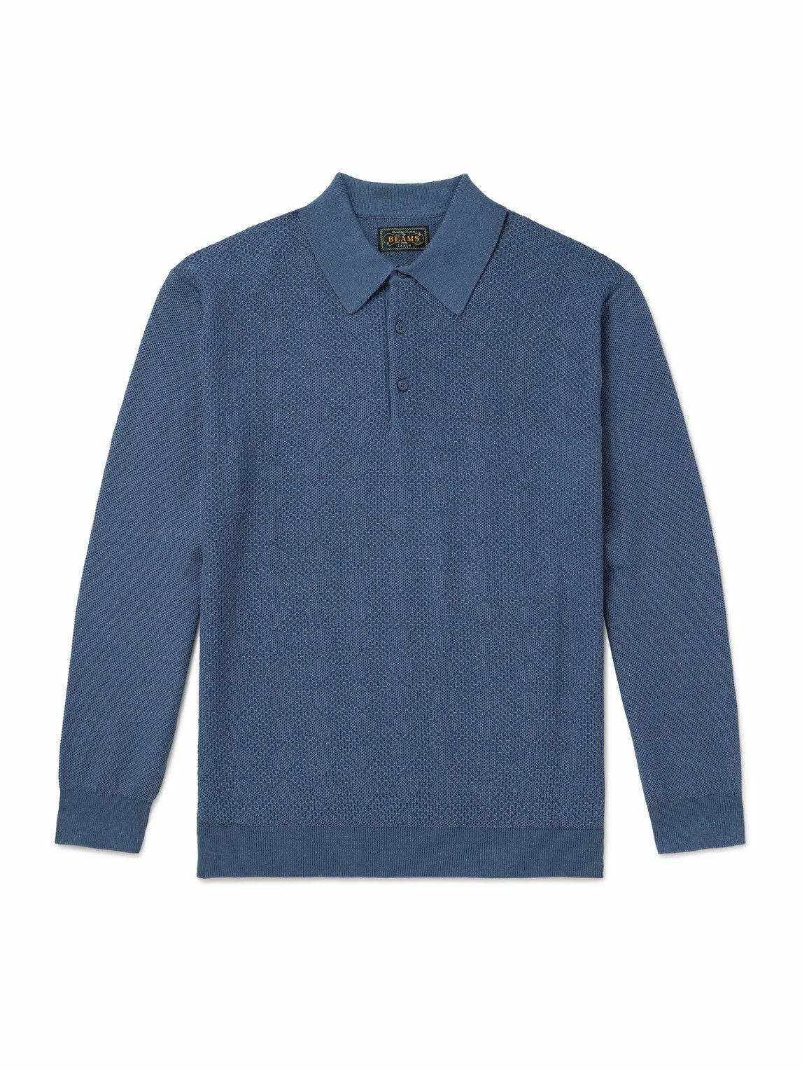 【BEAMS】Knit Polo Cable　ICE BLUE L BEAMS-PLUS-Knit-Polo-Cable-Ice