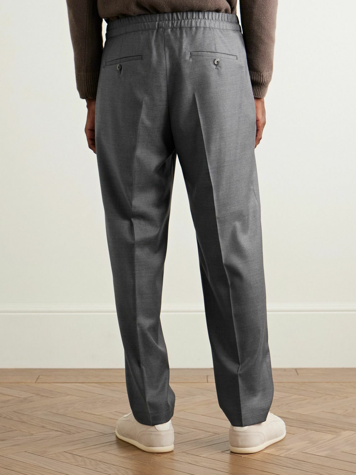 Caruso - Slim-Fit Pleated Wool Drawstring Trousers - Gray