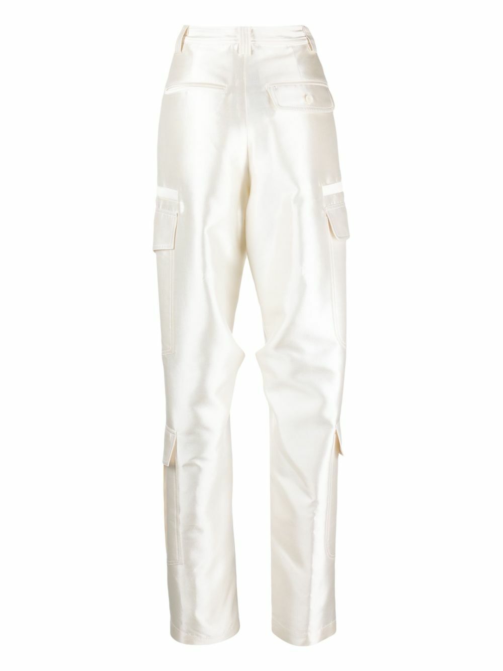 Christopher John Rogers White Wide-Leg Satin Cargo Trousers
