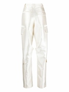 Christopher John Rogers White Wide-Leg Satin Cargo Trousers