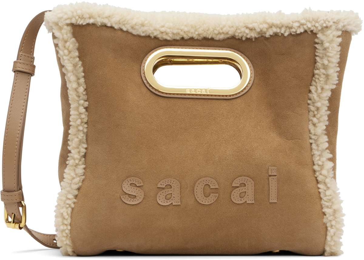 sacai Beige Shearling Small Shopper Bag