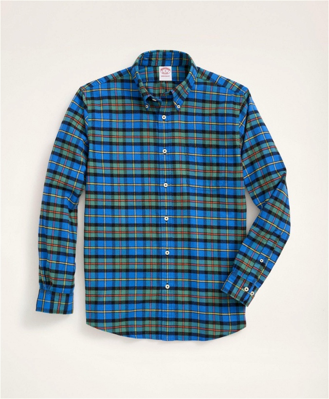 Photo: Brooks Brothers Men's Madison Relaxed-Fit Portuguese Flannel Shirt | Blue/Green