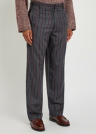 The Elder Statesman Stripe Slacker Straight-leg Wool and Cashmere-blend Trousers Dark Grey