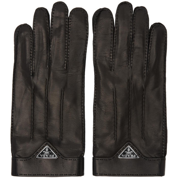 Photo: Prada Black Leather Logo Gloves