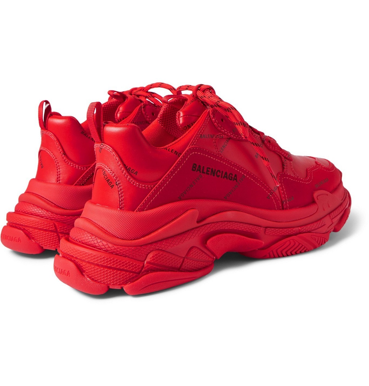 Balenciaga - Triple S Logo-Print Faux Leather Sneakers - Red 