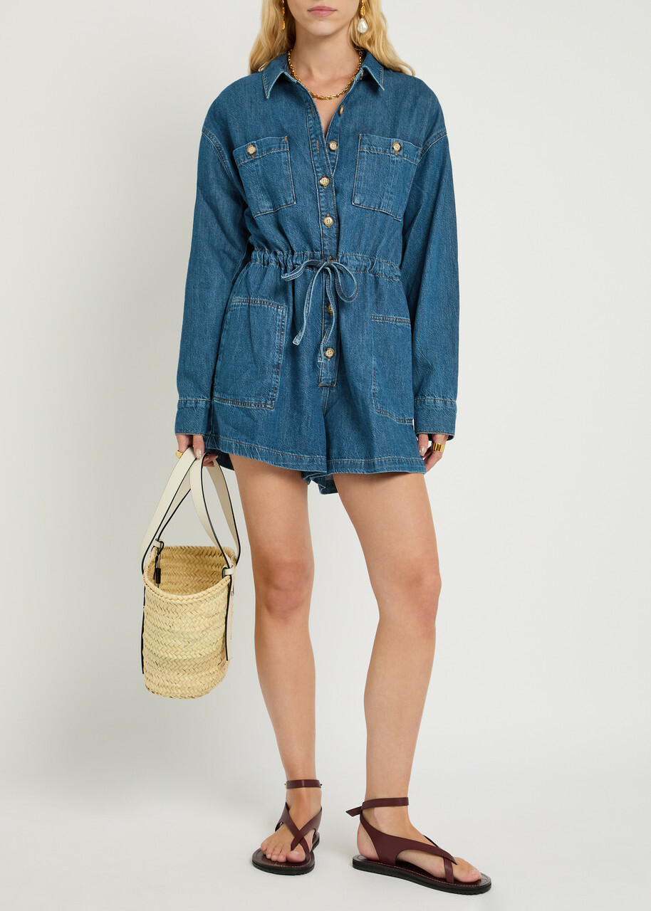 Paige Madigan Romper Stretch-denim Playsuit Blue
