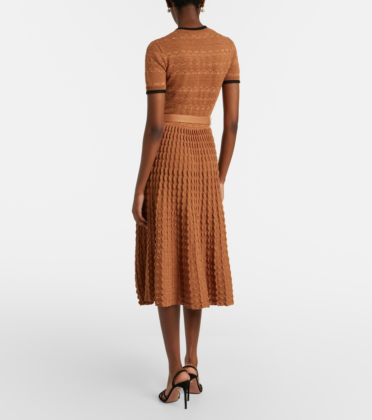 Self-Portrait Belted pointelle cotton-blend midi dress