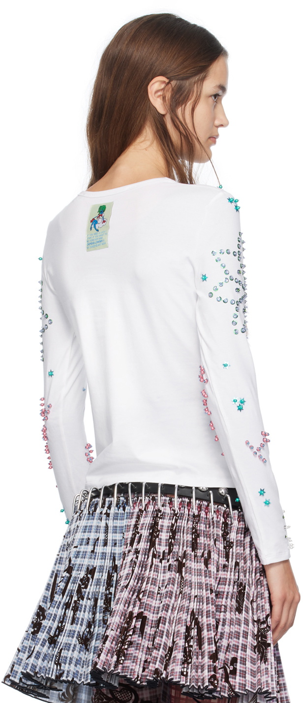 人気ブランドの Chopova Lowena White Kitty Beaded Long Sleeve T-Shirt トップス
