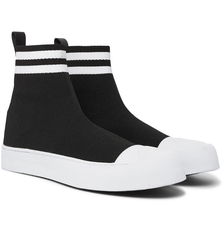 Photo: Neil Barrett - Leather-Trimmed Stretch-Knit High-Top Sneakers - Men - Black