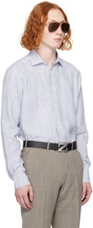 ZEGNA White & Blue Spread Collar Shirt