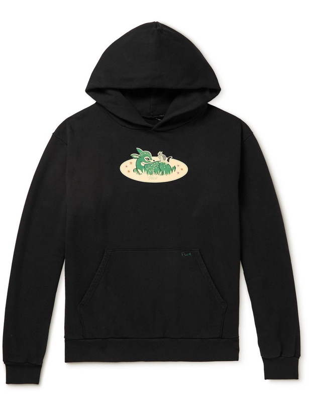 Photo: FRIENDS WITH ANIMALS - Printed Cotton-Jersey Hoodie - Black