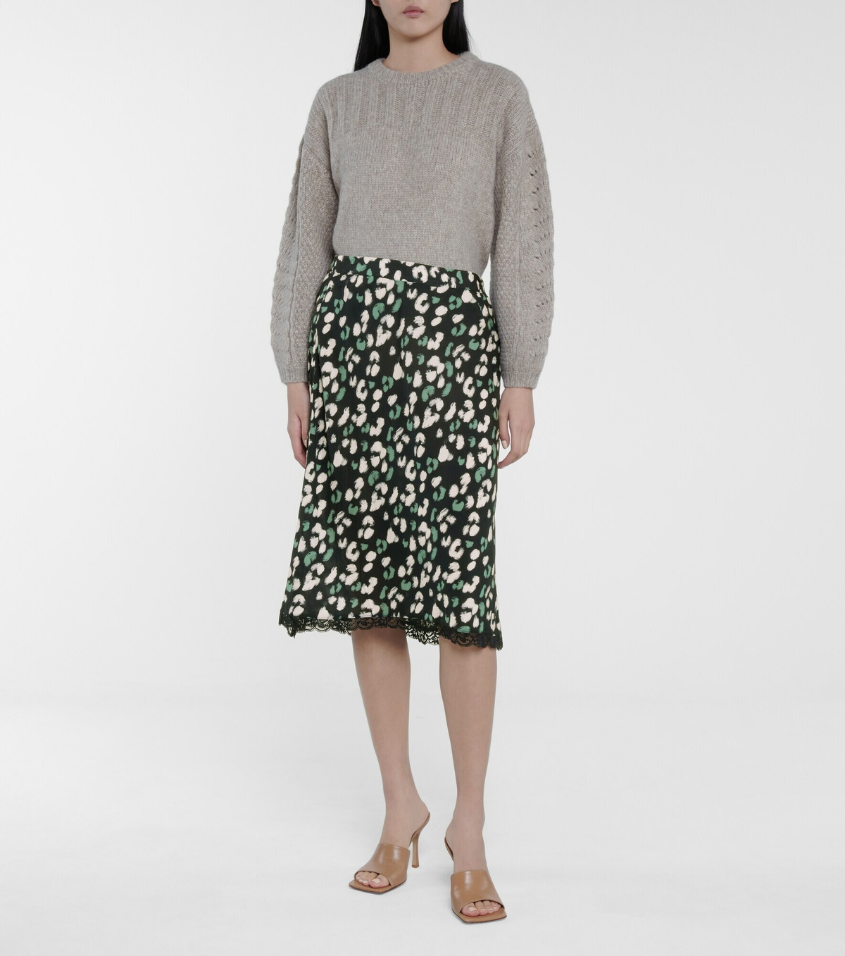 Velvet leopard midi skirt