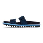 Dries Van Noten Blue Canvas and Suede Slide Sandals