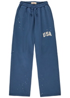 Cherry Los Angeles Usa Appliquéd Cotton Sweatpants Blue