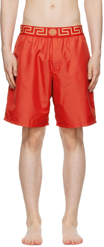 Photo: Versace Underwear Red Greca Border Swim Shorts