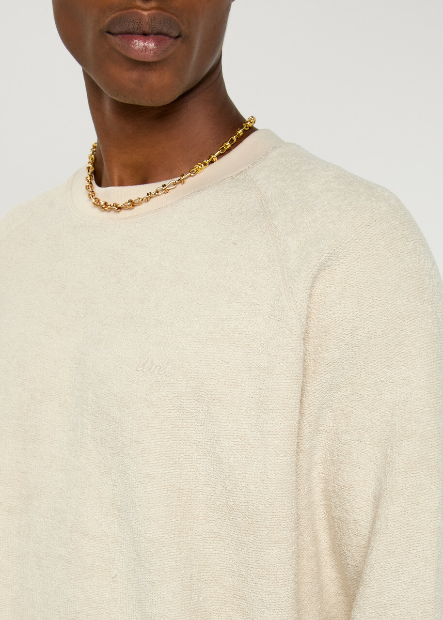 Ami Paris Logo-embroidered Towelling Cotton-blend Sweatshirt Ivory