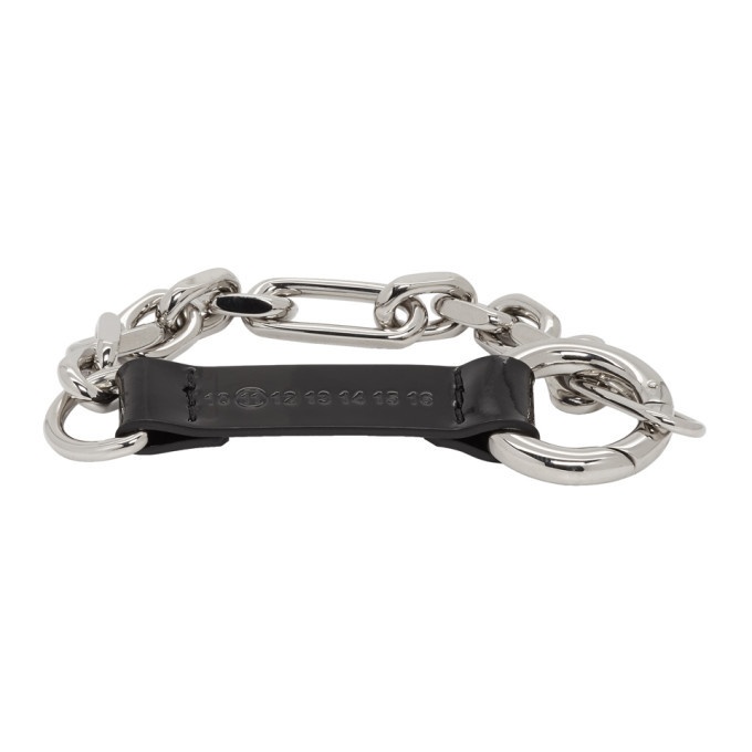 Photo: Maison Margiela Silver and Black Leather Chain Bracelet