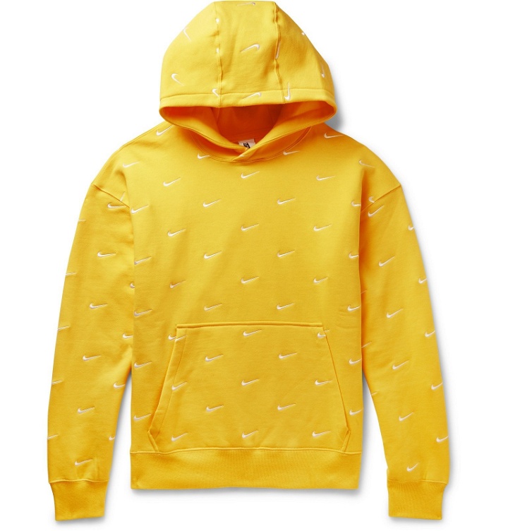 Photo: Nike - Logo-Embroidered Fleece-Back Cotton-Blend Jersey Hoodie - Yellow