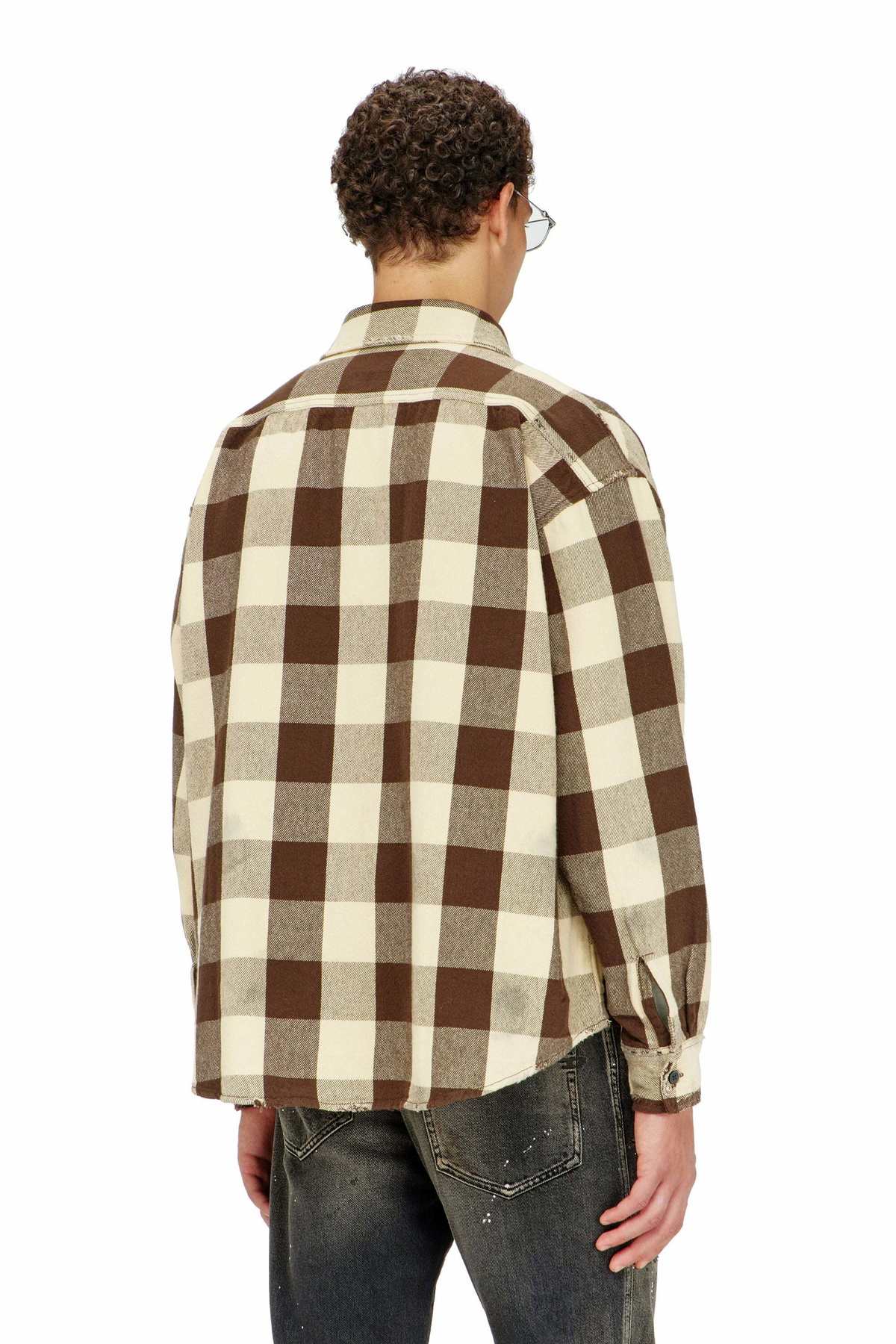 Diesel Check flannel shirt with distressed effect - Shirts Mens in Brown