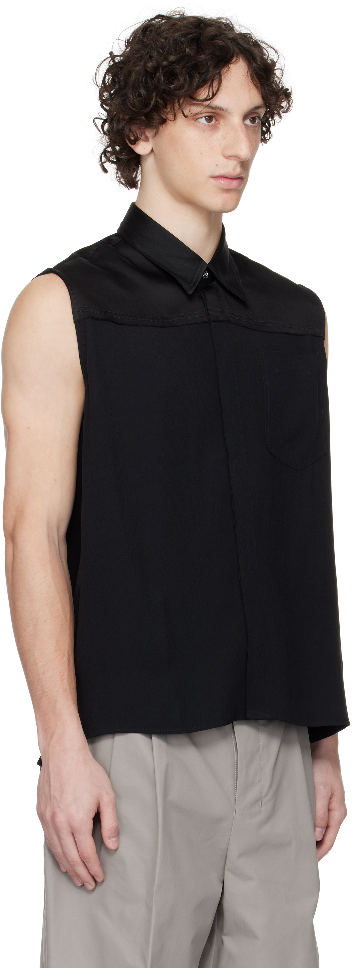 AMI Paris Black Contrasted Sleeveless Shirt
