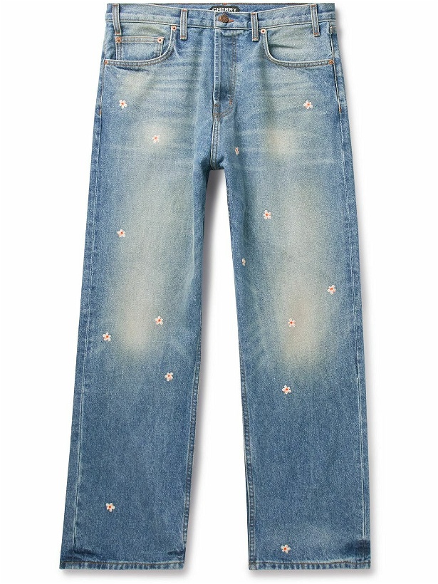 Photo: CHERRY LA - Blossom Straight-Leg Embroidered Jeans - Blue