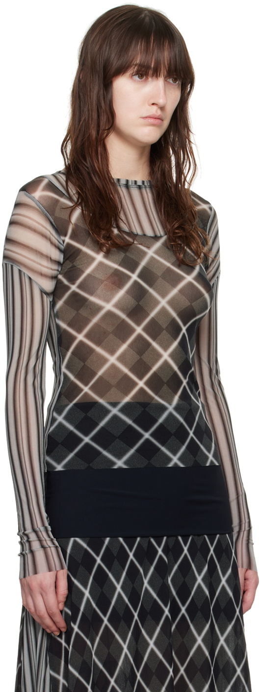 Paula Canovas Del Vas Black & Gray Twin Mesh Long Sleeve T-Shirt