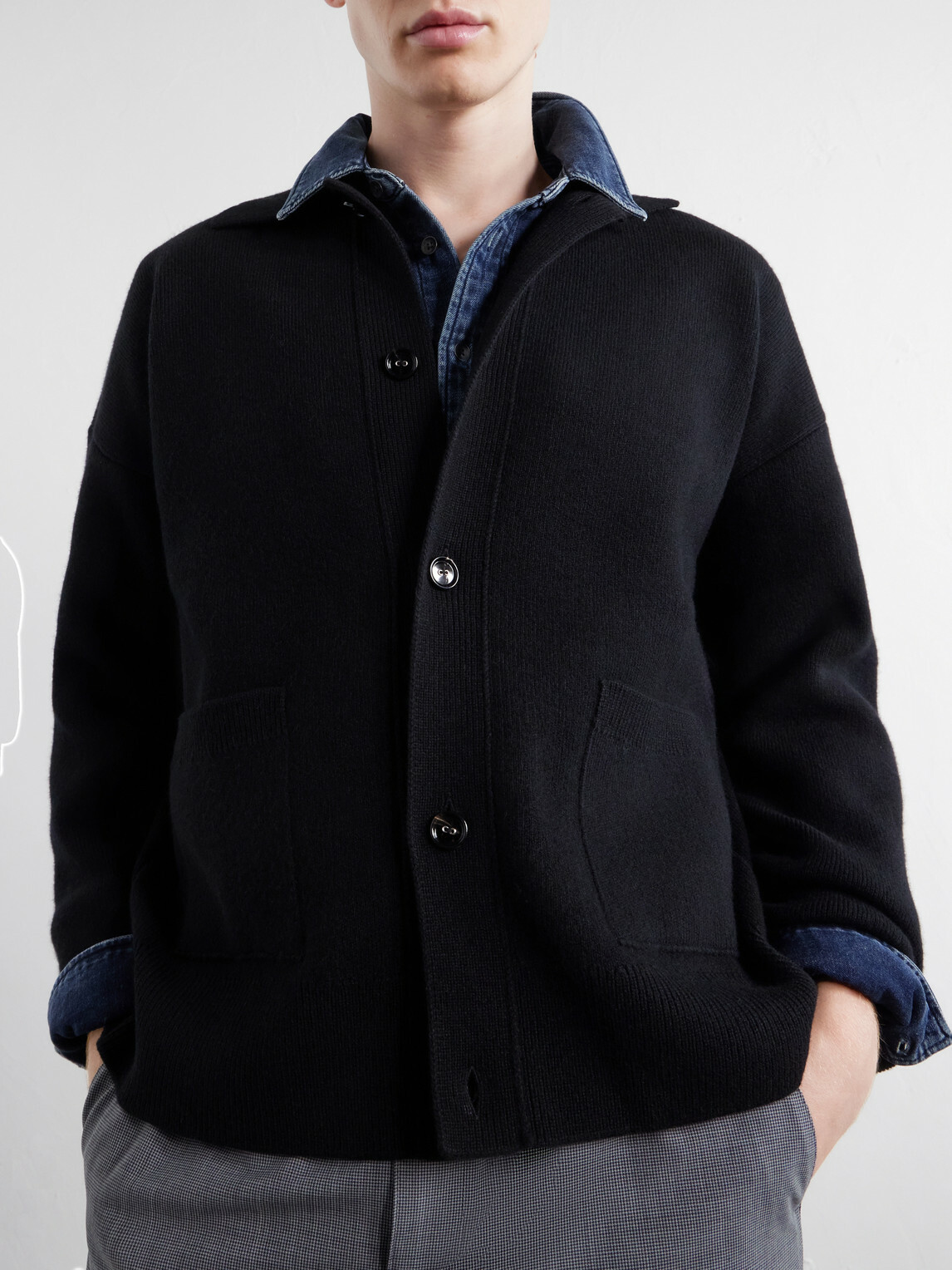 AMI PARIS - Logo-Appliquéd Merino Wool Cardigan - Black