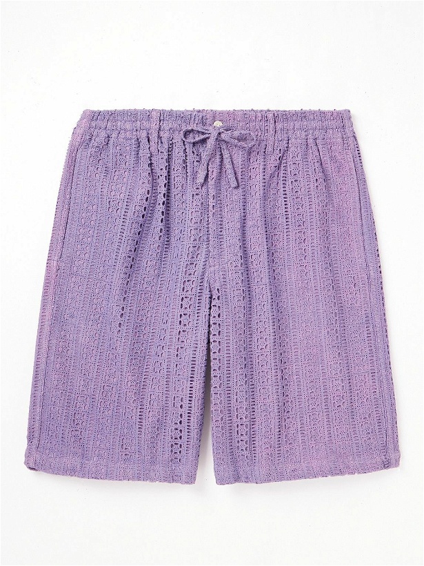 Photo: Kardo - Straight-Leg Crochet-Knit Cotton Drawstring Shorts - Purple