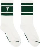 AMI Paris White & Green Ami de Cœur Striped Socks