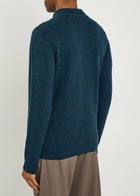 Sunspel Melangé Wool Polo Jumper Navy