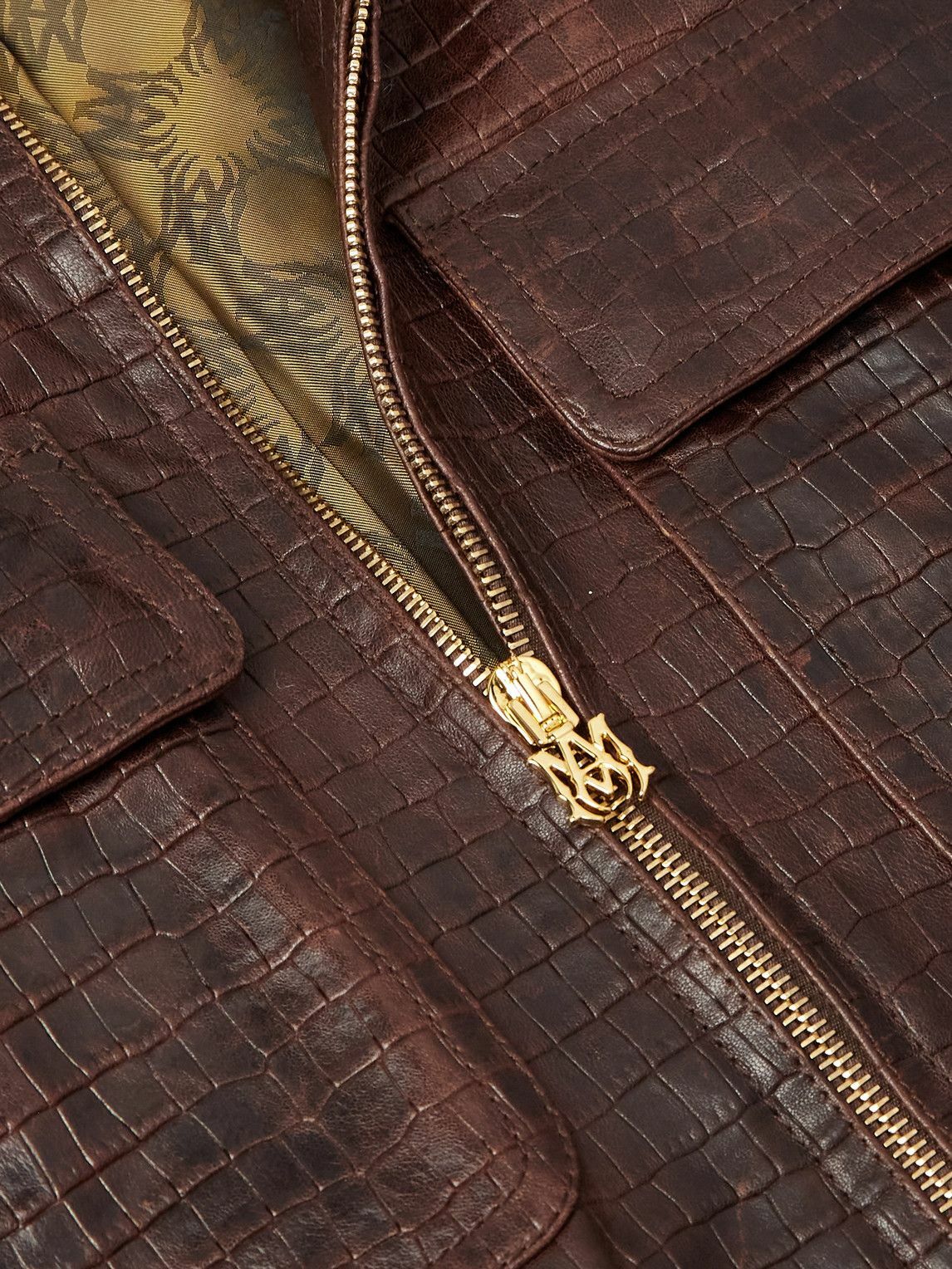 AMIRI - Croc-Effect Leather Jacket - Brown