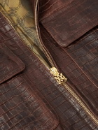 AMIRI - Croc-Effect Leather Jacket - Brown